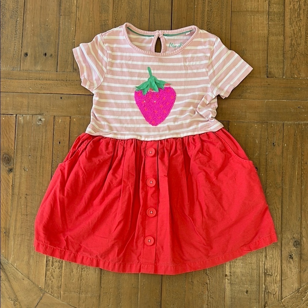 Mini Boden strawberry flip sequin striped short sleeve dress